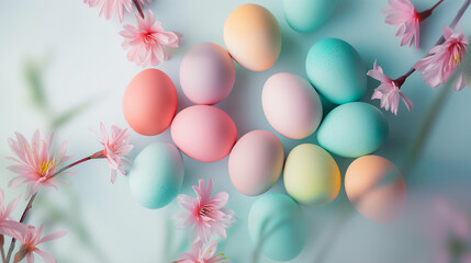 Canvas Print - Creative Easter celebration concept.
Pastel easter eggs and flowers