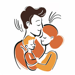 illustration of happy loving family, parents with kids, isolated flat vector modern parenthood illustration, mother, father and child, full of love and tenderness