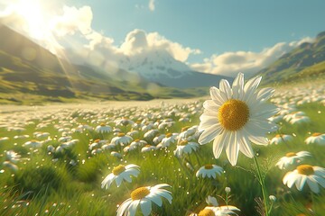 Wall Mural - Beautiful chamomile flowers in meadow. 