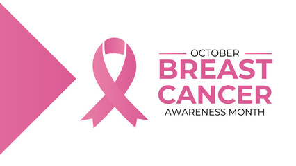 Sticker - Breast Cancer Awareness Month poster design with pink ribbon. National Breast Cancer Awareness Month.Holiday Concept. banner, cover, poster, card, web, Ads, HIV, flyer, background. vector illustration