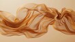 Brown fabric floating in the air, creating an abstract background for product display, rendered in 3D.