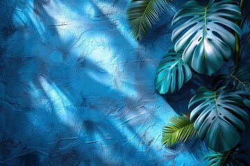 Canvas Print - Blurred shadow from palm leaves on the light blue wall. 