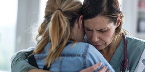 Wall Mural - A female doctor comforting a worried patient. 