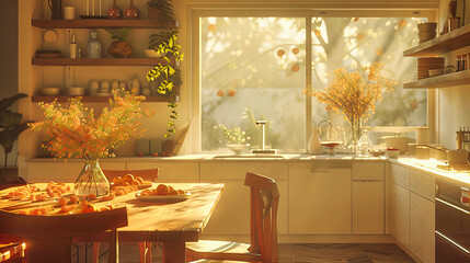 Wall Mural - Cozy Kitchen Corner with Warm Light, Inviting a Sense of Comfort and Homey Feel