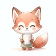 A delightful fox character sipping milk, isolated watercolor illustration on white background