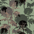 Elegant brown floral flowers and stems seamless pattern on calm green background. Wallpaper, bedding, textile, apparel fabric, poster, package.
