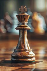 Poster - Business leadership concept with chess pieces on board against blurred background