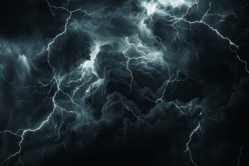 Wall Mural - Black background with isolated thunder lightning bolts, representing an abstract concept of electricity. Generative AI