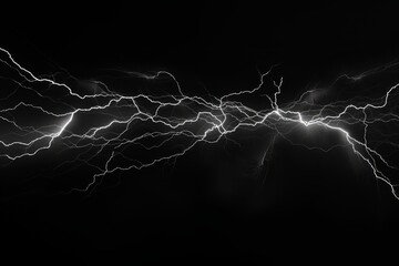 Wall Mural - Black background with isolated thunder lightning bolts, representing an abstract concept of electricity. Generative AI