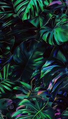 Wall Mural - Glowing plant. Monstera deliciosa. AI Generated