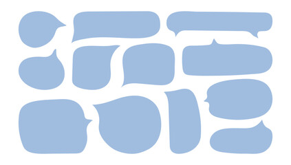 Poster - Speech bubbles in doodle minimalist style. Cloud textbox set. Hand drawn blue text comment box collection