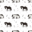 Cute cartoon ponies in the meadow, seamless vector pattern