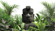 Ancient Statue in the jungle in a 3D animation flat vector