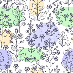 Wall Mural - Seamless cute hand drawn floral patterns on white background.