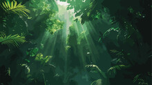 Dark Rainforest Sun Rays Through The Trees Rich Jungle 