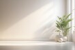 White living room interior with plants in vase. 3d render