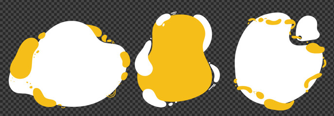Aufkleber - Blob shape set on transparent background. Vector liquid abstract shape. Wavy circle elements. Design bg with space for text. Yellow and white stain with bubbles.