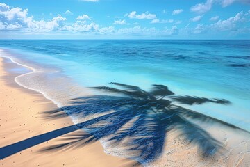 Wall Mural - Palm tree shadow on a Blue water 