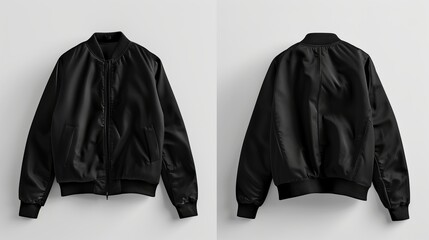 Wall Mural - A blank jacket in black, shown from both front and back, set against a white background