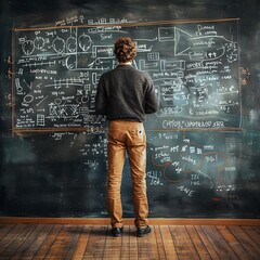 Poster - student solving complex mathematical equations on chalkboard showcasing the challenge and beauty of 