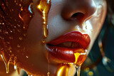 Fototapeta Sport - Honey flows on the lips