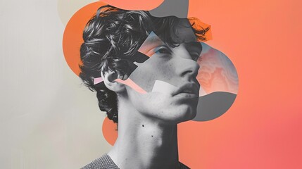 Wall Mural - a minimalist abstract collage portrait of a young man using trendy paper elements.