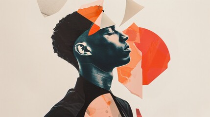 Wall Mural - a minimalist abstract collage portrait of a young man using trendy paper elements.