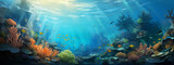 Fototapeta Do akwarium - Underwater Seascape with Coral Reefs and Tropical Fish