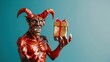 An isolated devil figure with a gift box in its hand
