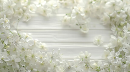 Wall Mural - A white flower arrangement with a white background. The flowers are arranged in a circle, with some of them overlapping each other