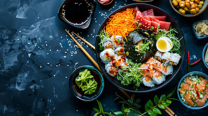 Wall Mural - japanese food in a bowl top view