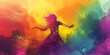 Graceful Woman Dancing Amidst Colorful Powder Explosion