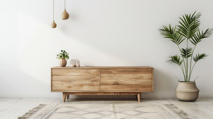 Poster - Minimalist living room interior with wooden sideboard