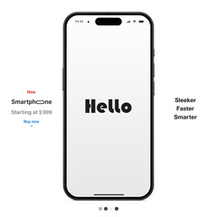 Poster - new frameless smartphone grey color with blank screen front view isolated on white background. mockup of realistic and detailed mobile phone with shadow. vector illustration