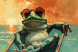 Chill Frog in Sunglasses Relaxing at Sunset, Tropical Vacation Vibes