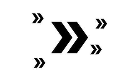 Poster - Zoom in and out animation the double arrow symbol. Large black symbol in the center and four small symbols around. Seamless looped 4k animation on white background