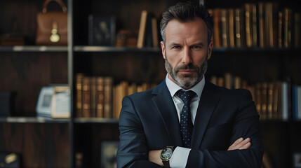 Wall Mural - Serious male executive with arms crossed in a corporate setting