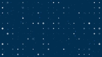 Poster - Template animation of evenly spaced clock symbols of different sizes and opacity. Animation of transparency and size. Seamless looped 4k animation on dark blue background with stars