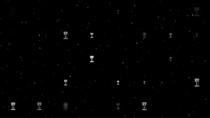 Poster - Template animation of evenly spaced boring mill symbols of different sizes and opacity. Animation of transparency and size. Seamless looped 4k animation on black background with stars