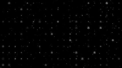 Poster - Template animation of evenly spaced ecology symbols of different sizes and opacity. Animation of transparency and size. Seamless looped 4k animation on black background with stars