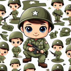 Wall Mural - Cute Army Cartoon Logo Design Very Cool