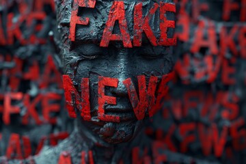Aufkleber - A mans face is completely covered in intricate black and red letters, creating a captivating and thought-provoking artistic display