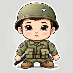 Wall Mural - Cute Army Cartoon Logo Design Very Cool