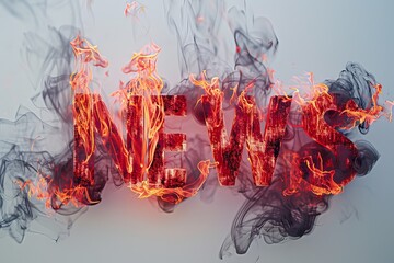 Poster - The word news is crafted from vibrant flames and billowing smoke, creating a striking visual representation of the concept of news