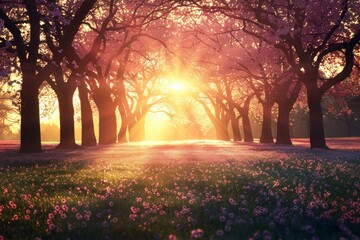 Poster - The suns golden rays filter through the green canopy of the park, creating a mesmerizing dance of light and shadows on the forest floor