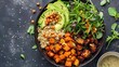 Vegan bowl with quinoa, avocado