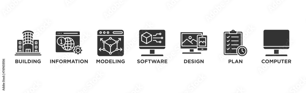 BIM banner web icon vector illustration concept for building ...