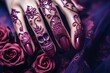 a hand with purple painted nails