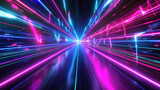 Fototapeta Sawanna - An intense and colorful depiction of a neon speed light vortex, creating a visual sensation of warp speed with pink and blue hues.
