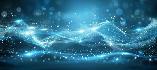 Poster - Digital network connection  streamline of information flow with particle wave in technology